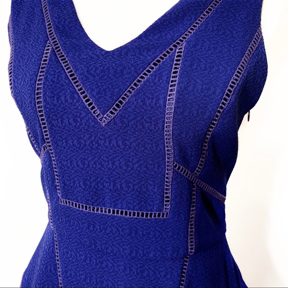 Anthropologie Cobalt Blue Eyelet Embroidered Fit and Flare Sleeveless Dress - Picture 3 of 10
